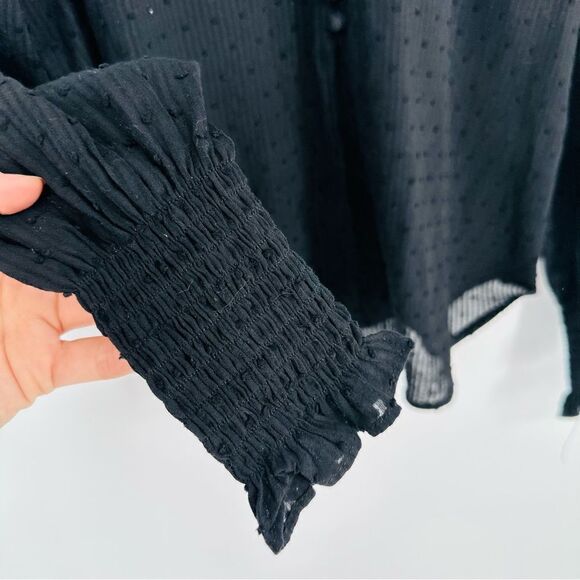 Heartloom Petra Puff Sleeve Swiss Dot Top Smocked Ruffle V-Neck Black Women's XS - Picture 5 of 7